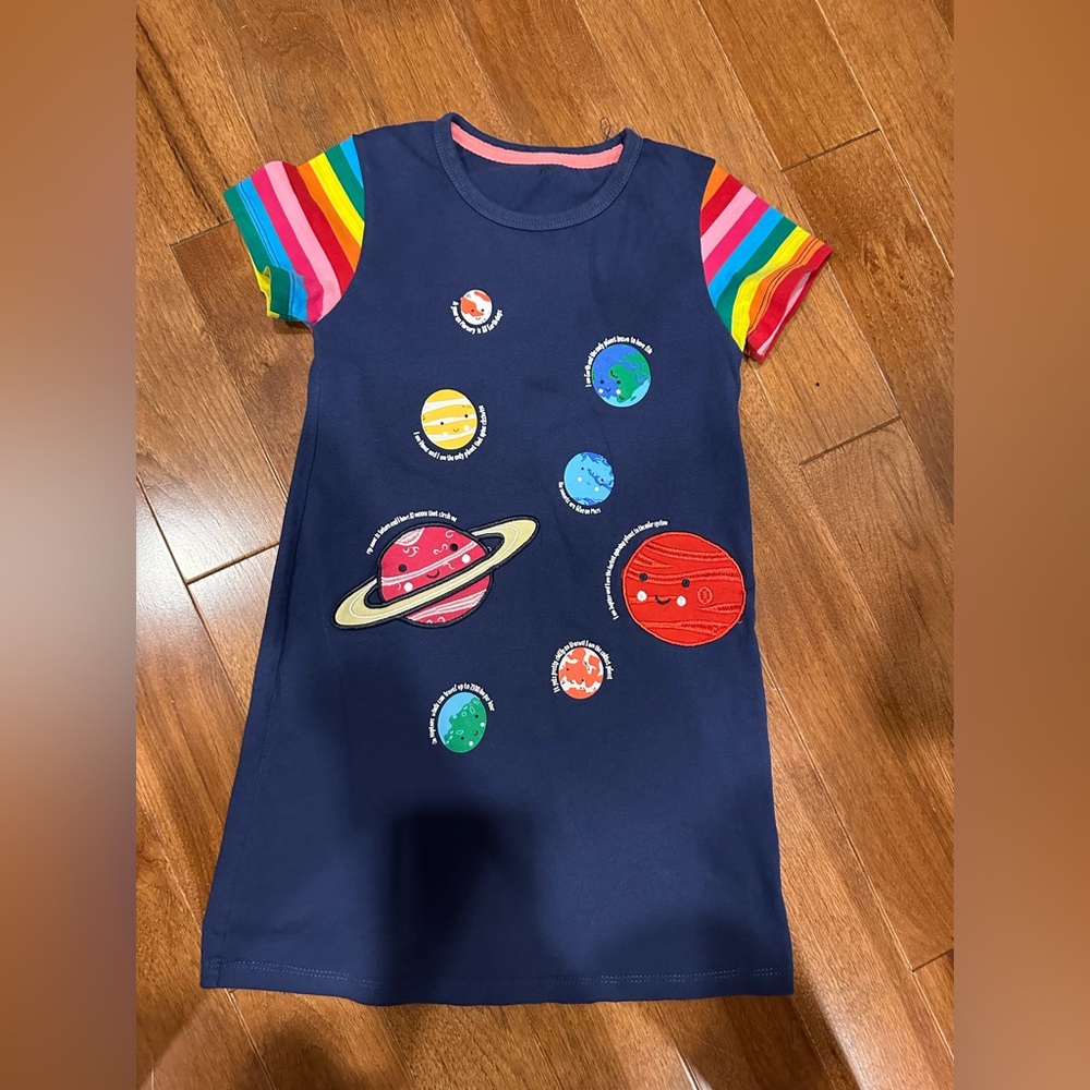 Colorful Planet Print Kids Casual Dress